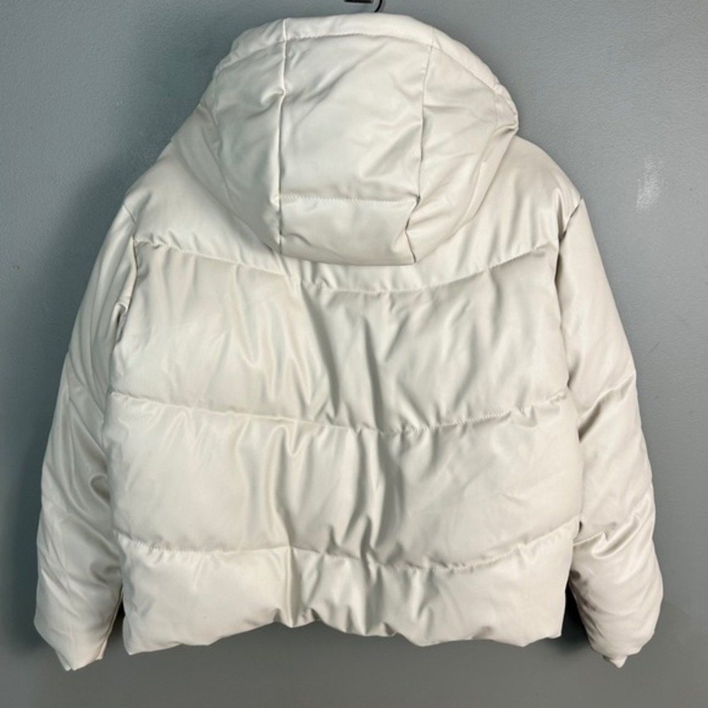 Zara Puffer Jacket XS Beige Faux Leather Quilted Hooded BLOGGER FAV Cropped‎ NEW - Picture 7 of 12